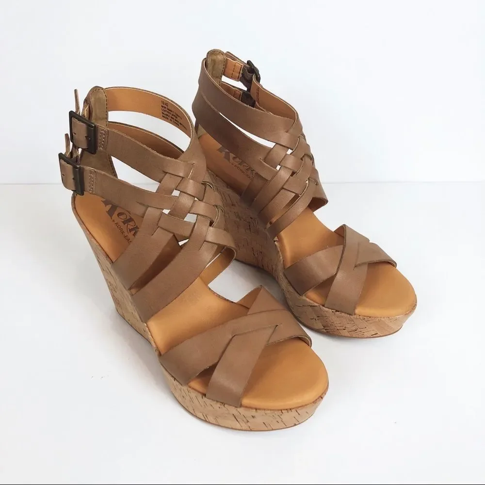 Kork-Ease Platform Cork Wedge Strappy Sandal Sz 10 - Picture 2 of 5